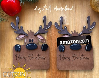Reindeer Gift Card Holder SVG | Christmas Gift Card Ornament | Laser Cut File for Holiday Gifts