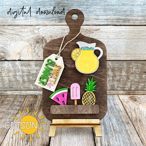 Tabla de cortar intercambiable de verano dulce, decoración SVG / Decoración de estante de limonada / Archivo cortado con láser