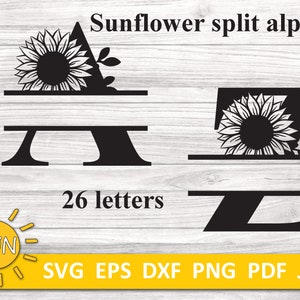 花柄分割文字 ひまわり A-Z SVG | 花柄分割アルファベット SVG | 分割モノグラム SVG