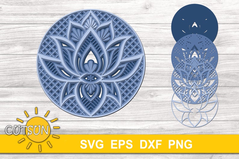 Download 3D Layered Lotus Mandala SVG 4 layers 3D layered DXF laser ...