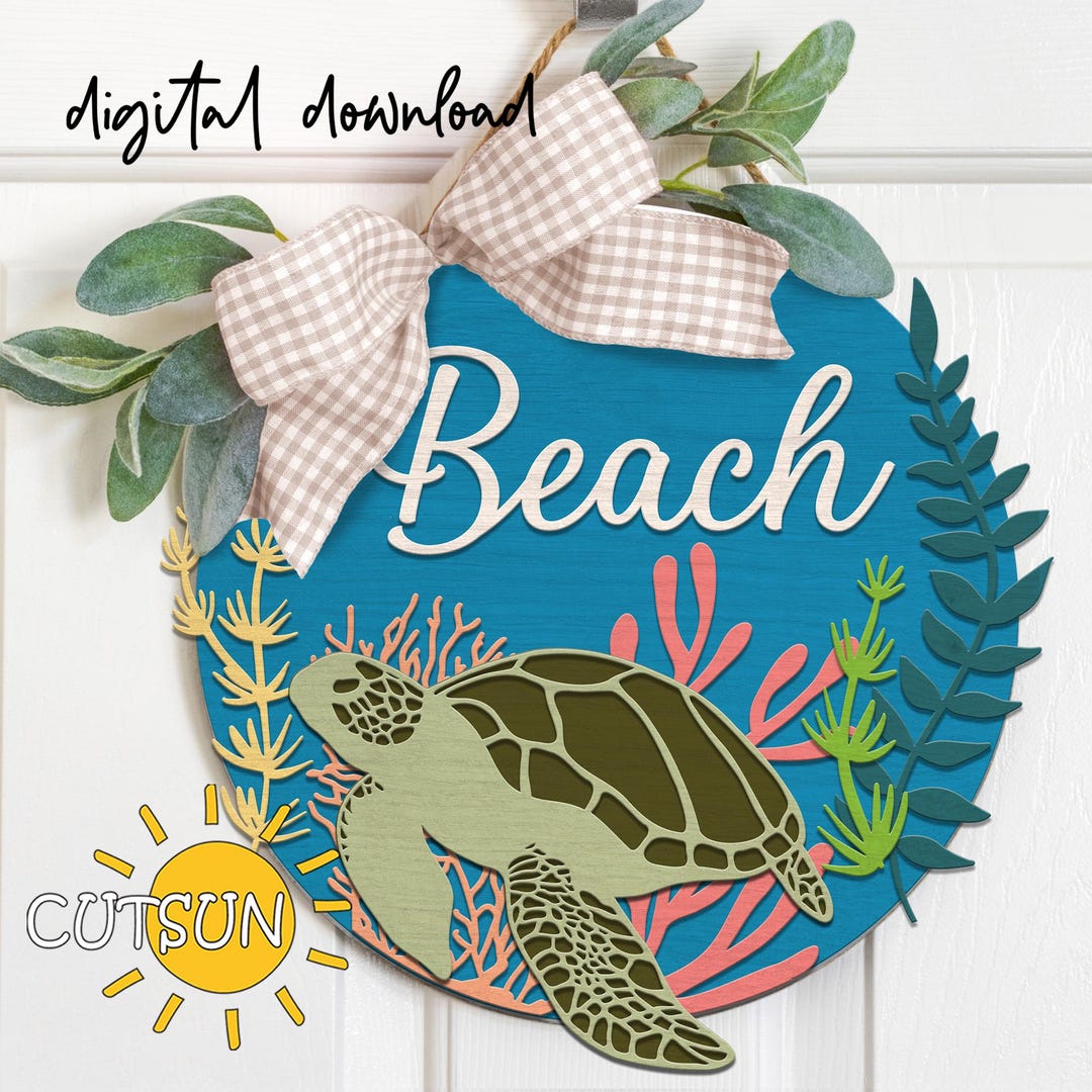 Sea Turtle Door Hanger SVG | Coastal Beach Door Sign Laser Cut File ...
