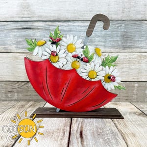 Margherite e coccinelle SVG aggiuntivo per ombrello capovolto intercambiabile / Decorazione estiva per mensola / File tagliato al laser / Ombrello floreale / Fiore SVG