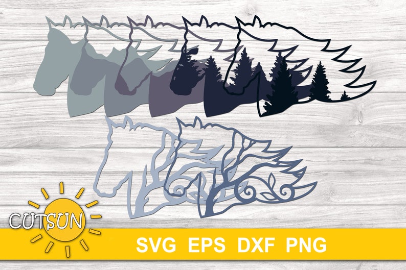 Download 3D Layered Horse SVG on Woods and Mountains scene SVG 5 ...