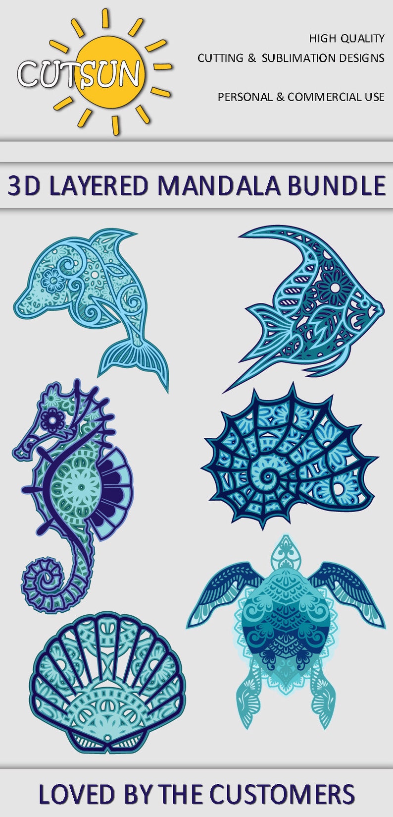Download 3D Layered Mandala Sea Creatures Bundle cut files | Etsy
