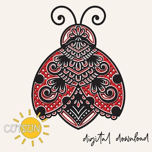 Decorative Ladybug mandala | 3D Layered Mandala Lady bug SVG 4 layers | Laser cut file | Cricut SVG