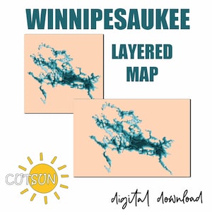 Layered Lake Winnipesaukee map svg - 8 layers | Lake art Depth map | Laser cut file | Cricut svg
