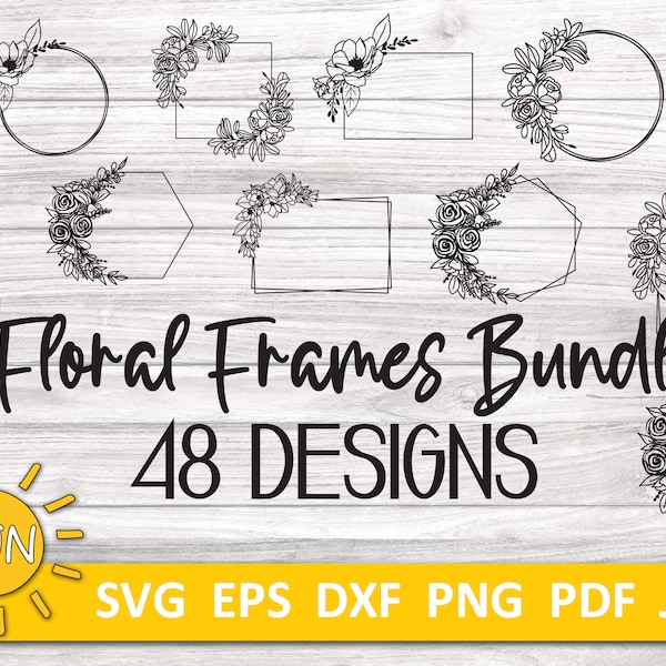 Floral frame Bundle SVG 48 designs | Floral frame SVG bundle | Flower Wreath svg | Floral wreath svg