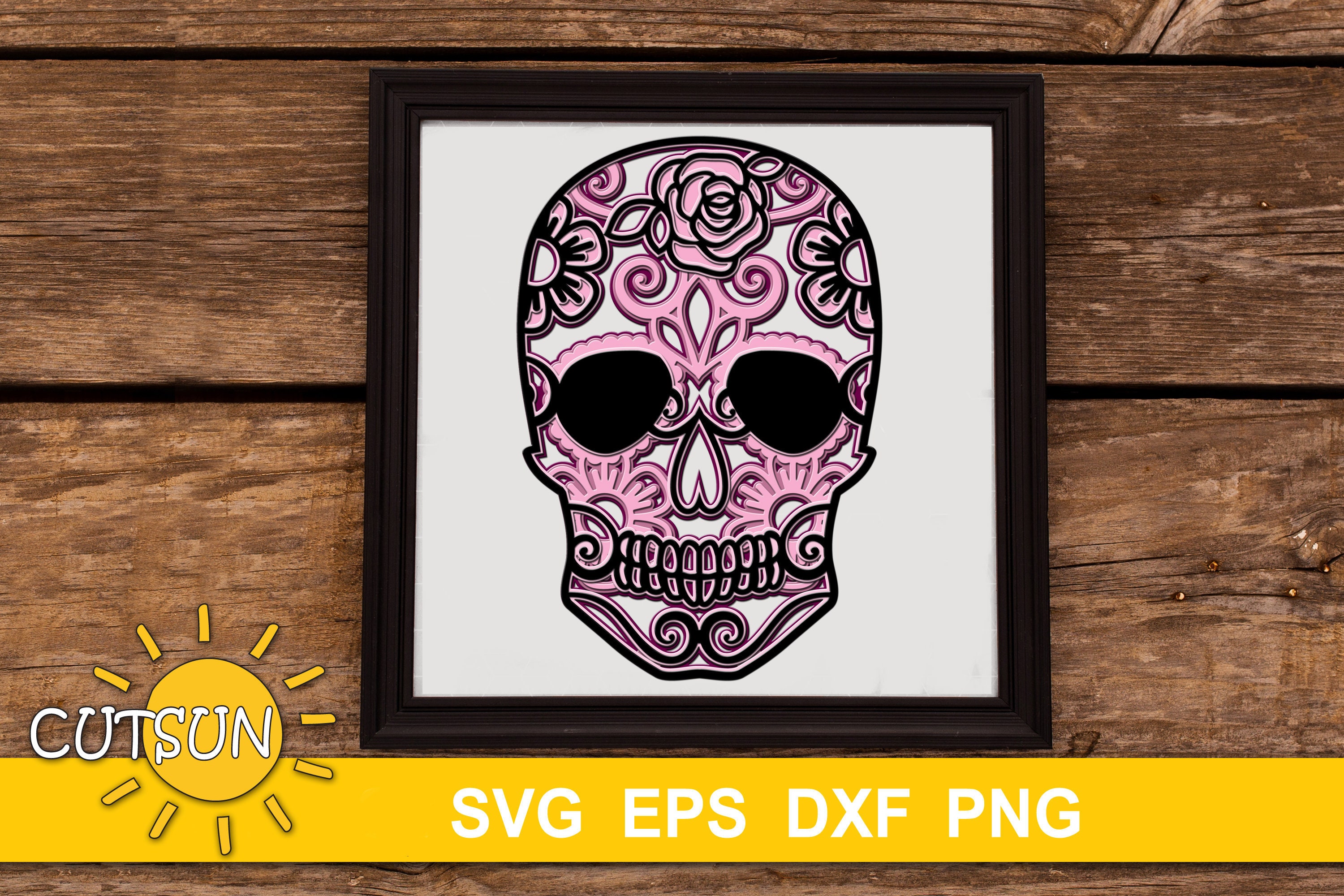 Sugar Skull 3D Dxf DXF PNG Sugar Skull 3D layered SVG File for paper ...