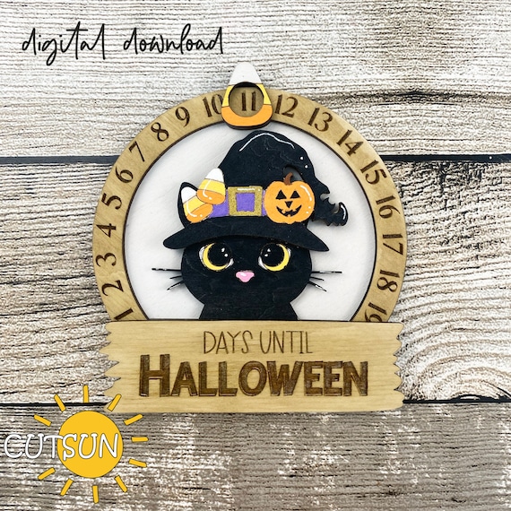 Halloween Countdown SVG | Cat Days Until Halloween Ornament | Laser Cut File