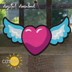 Valentine door hanger SVG Wing heart door hanger SVG Valentine svg Heart svg Glowforge SVG Laser cut file Cricut svg