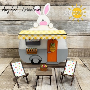 Happy Easter SVG-add-on voor verwisselbare camper-SVG | Plankdecor Pasen | Lasergesneden bestand | Paashaas-svg | Pasen camper svg