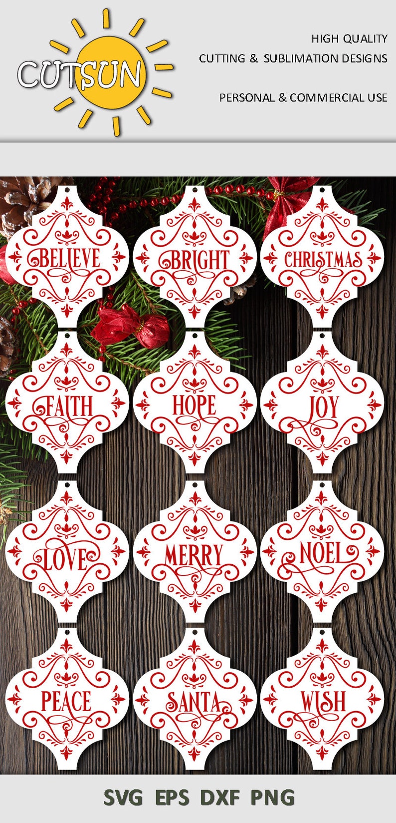 Download Christmas Ornaments Arabesque tile bundle Christmas Words ...