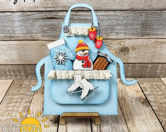 Winter Add-On SVG for Interchangeable Apron Shelf Sitter | Snowflakes & Cozy Kitchen Decor | Tabletop Laser Cut File