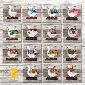 Goose Shelf Sitter SVG Bundle – Base File + 14 Seasonal Add-Ons for Laser Cutters