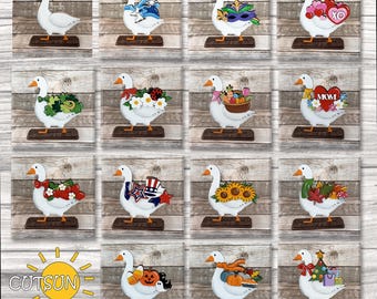 Goose Shelf Sitter SVG Bundle – Base File + 14 Seasonal Add-Ons for Laser Cutters