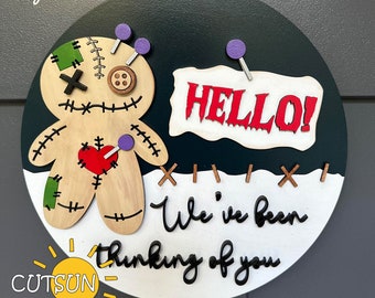 Halloween Voodoo Doll Door Hanger SVG | Gothic Halloween Door Sign | Laser Cut File