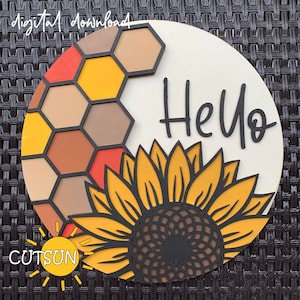 Sonnenblume mit Bienenwabe Türschild SVG Sonnenblume Türschild SVG Sonnenblume Dekor Glowforge Laser geschnitten Dateien