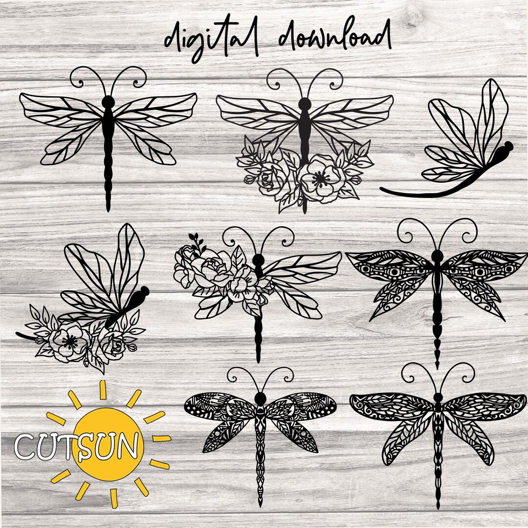 Dragonfly SVG Bundle | Floral Dragonfly SVG | Zentangle Dragonfly SVG ...