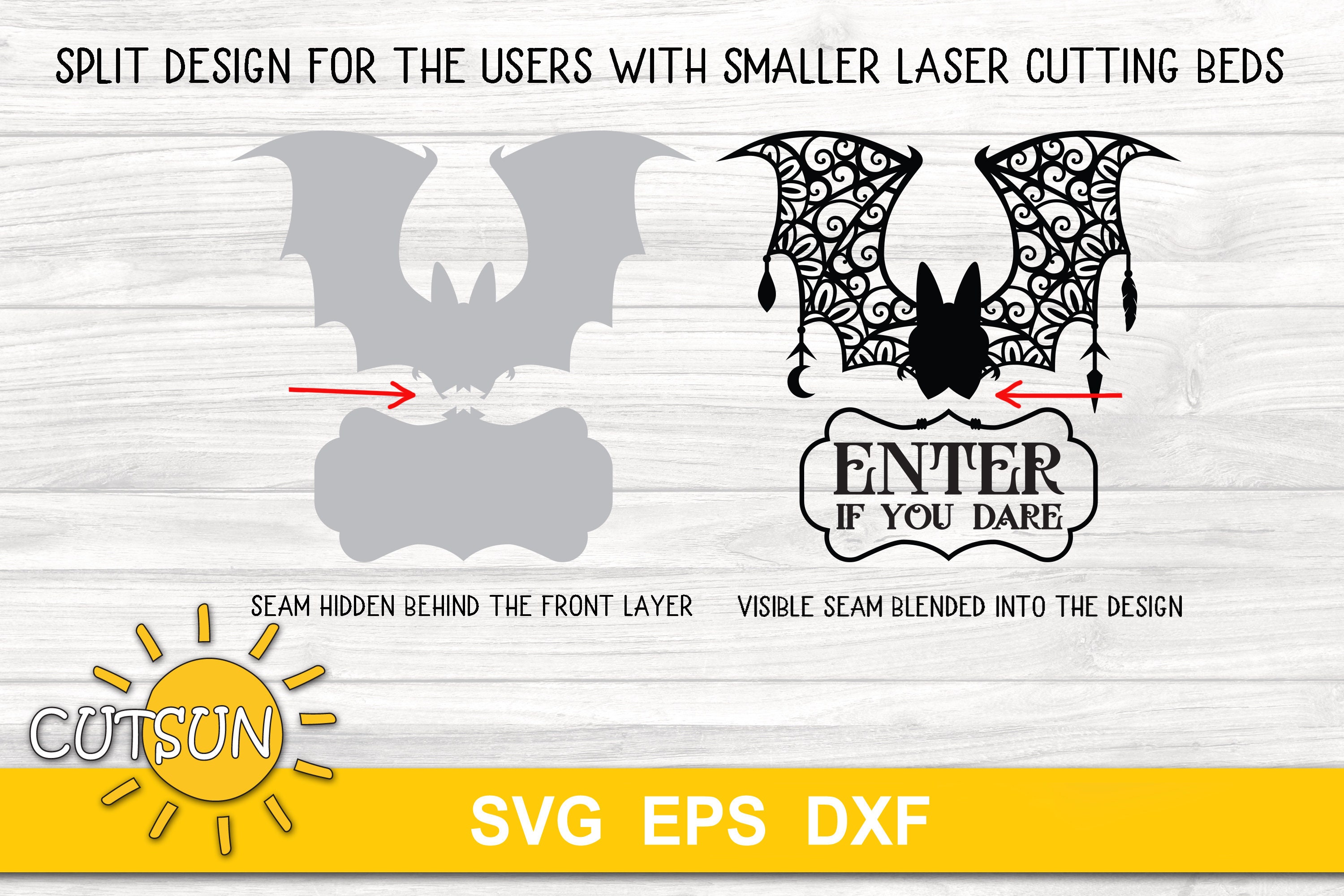 Ornate Bat Door Hanger SVG | Halloween Door Sign | Laser Cut File for ...