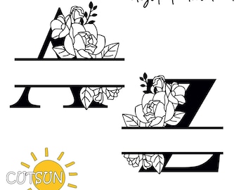 Floral Split Letters A-Z SVG | Floral Split Alphabet SVG | Split Monogram SVG |2|