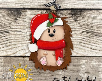 Christmas Hedgehog Ornament SVG | Woodland Animal Laser Cut File | Cute Holiday Decor | Santa Hat Hedgehog | Laser Cut Digital Download