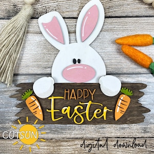 Appendino per porta coniglietto pasquale SVG Appendino per porta pasquale SVG Coniglietto SVG Buona Pasqua SVG Cartello di benvenuto Decorazione per porta d'ingresso Glowforge SVG File tagliato al laser