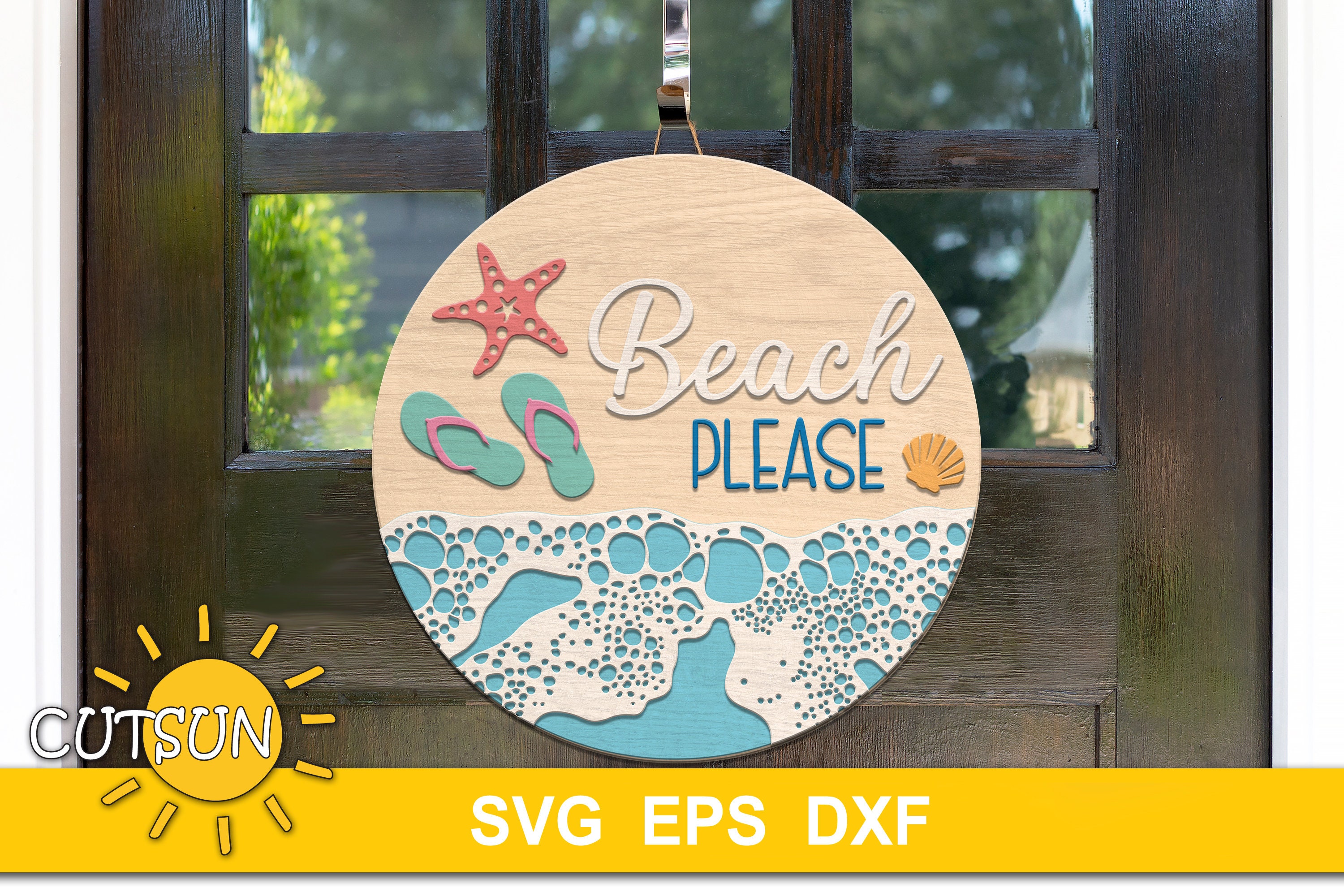 Beach Please Round Door Hanger SVG | Coastal Welcome Sign | Laser Cut ...