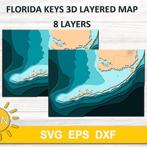 Carte 3D des Keys de la Floride SVG EPS DXF - 8 calques | Cricut | Silhouette | Forgelumineuse | Machines de découpe laser