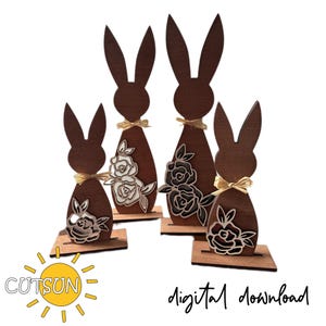 Easter bunny svg Easter shelf sitters Flower shelf decor Easter table top Floral bunny svg Mantle decor SVG bundle Glowforge svg Laser file