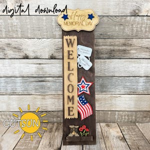 Memorial Day porch sign Interchangeable porch leaner SVG | Interchangeable welcome sign | Patriotic svg | Laser cut file