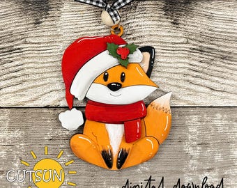 Christmas Fox Ornament SVG | Cute Fox with Santa Hat Laser Cut File | Holiday Woodland Decor | Digital Download for Laser Cutters