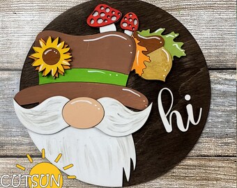 Austauschbare Herbst Wichtel Türschild SVG | Herbst Willkommensschild | Laser-Cut-Datei