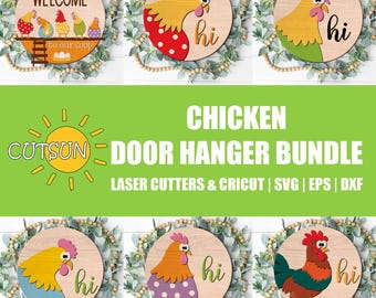 Farmhouse Door Hanger SVG Bundle, Front Door decor Digital Download, Chicken Door Sign Laser Cut Files, Rustic home decor Instant download