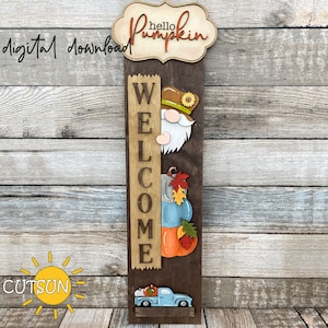 Fall Porch Sign SVG | Interchangeable Porch Leaner | Pumpkin Gnome SVG | Autumn Welcome Sign | Laser Cut File | Digital Download