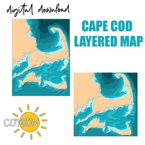Warstwowa mapa Cape Cod SVG - 9 warstw | Plik mapy głębi wycinany laserowo | Cricut SVG