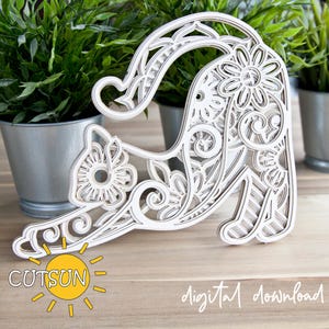 Layered Mandala Cat SVG | 5 Layers Cut File | Decorative Cat Design for Laser Cutters | Cat Lover Home Decor SVG