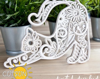 Layered Mandala Cat SVG | 5 Layers Cut File | Decorative Cat Design for Laser Cutters | Cat Lover Home Decor SVG
