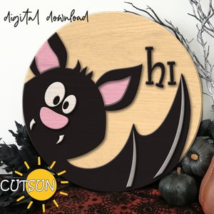 Bat Hi Halloween wieszak na drzwi SVG Bat wieszak na drzwi SVG Hi svg Glowforge svg Pliki cięte laserowo Cricut svg Silhouette svg