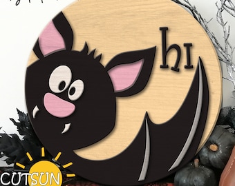 Bat Hi Halloween Door Hanger SVG | Bat Welcome Sign | Laser Cut File | Cricut SVG
