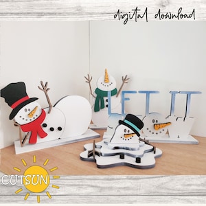 Snowman Shelf sitters SVG Let it snow shelf sitters SVG Christmas shelf decor Winter decor Laser cut file Glowforge SVG