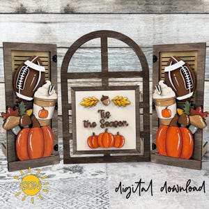 Fall svg Farmhouse Window Insert, Interchangeable Window Table top Decor, Laser Cut File, Pumpkin svg, Football svg, Rustic home decor