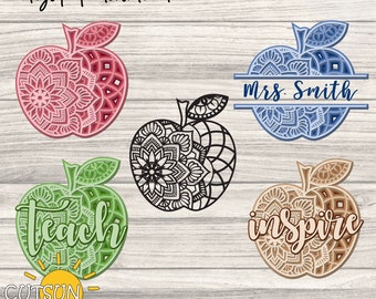 Layered Mandala Apple SVG Bundle | Teacher Gift & Appreciation Cut Files | Laser Cut File | Cricut SVG