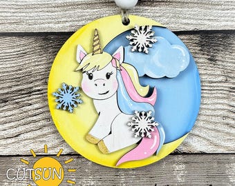 Unicorn Ornament SVG | Layered Christmas Unicorn SVG | Cute Winter Unicorn Ornament | Laser Cut File | Glowforge SVG