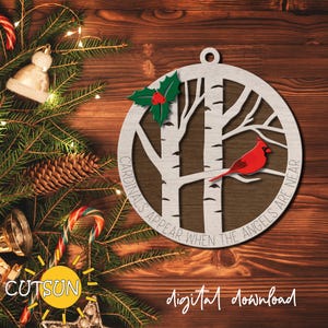 Kardinal Ornament SVG Weihnachten Roter Kardinal Weihnachtsverzierung Gedenkstätte Verzierung Weihnachten im Himmel Erinnerung Verzierung Laser geschnitten Datei