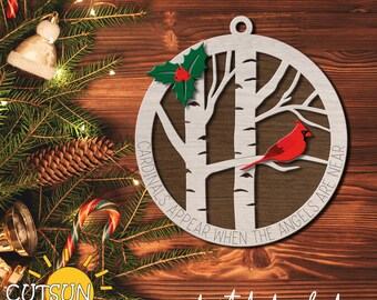 Cardinal Ornament SVG | Red Cardinal Christmas Ornament SVG | Memorial & Remembrance Ornament | Christmas in Heaven SVG | Laser Cut File