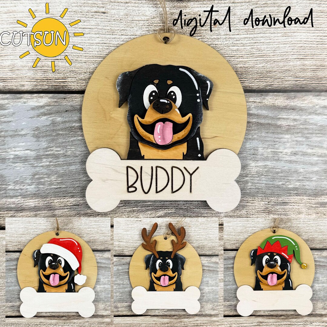 Rottweiler Christmas Ornament SVG | Dog Bone Ornament | Santa, Reindeer ...