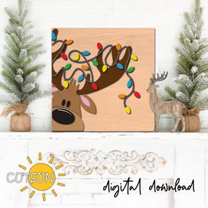 Accroche-porte renne SVG | Décoration de Noël SVG | Carte pliante renne SVG