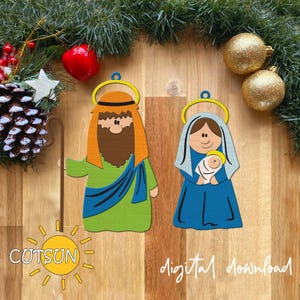 Nativity Christmas ornaments SVG Cute Nativity ornament Joseph Mary Baby Jesus SVG Religious svg Christian svg Nativity svg Laser cut file