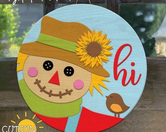 Scarecrow Hi Door Hanger SVG | Fall Door Sign SVG | Autumn Welcome Sign Scarecrow SVG | Laser Cut File for Glowforge & Other Cutters