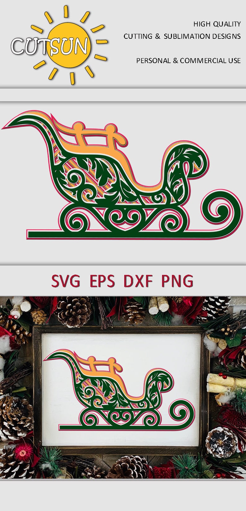 Download 3D Layered Mandala Sleigh SVG 5 layers cut file Santa's | Etsy